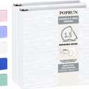 POPRUN 3 D Ring Binder 1.5 Inch, PVC-Free, Holds 375 Sheets of 8.5 x 11 Paper, Extra Durable Organizer with 2 Pockets for School & Office, Heavy-Duty, 2 Pack, White
