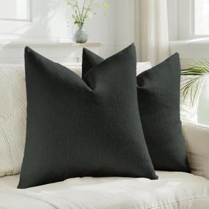 HAUSSY Pack of 2 Faux Linen Pillow Covers 26x26 Inch, Decorative Throw Pillows Soft Boho Neutral Cushion Covers Home Decor Modern Pillowcases for Couch Living Room Sofa Bed, Black (Covers Only)