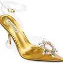 Zzheels Women's High Heel Crystal Slingback Pumps Pointed Toe Strappy Sandals for Party Dating (7.5, 3.74"gold)