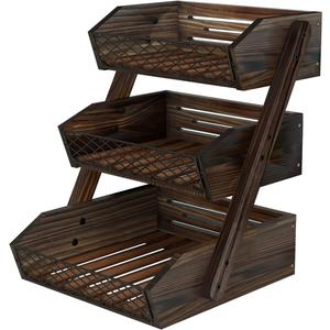 Dorhors Fruit Basket for Kitchen, 3 Tier Fruit Bowl for Kitchen Counter,Wooden Vegetable Holder for Countertop, Brown