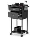 TASALON Salon Trolley Cart with Wheels, 2 Magnetic Bowls & Drawers | Mobile Hair Stylist Station for Tools Storage, Rolling Organizer Cart for Barber & Tattoo Supplies - Balck
