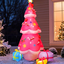 JOIEDOMI 7 FT Tall Christmas Tree Inflatables Outdoor Decoration, Christmas Inflatable Pink Tree with 3 Gift Boxes, Blow Up Xmas Tree with Build-in LEDs for Xmas Outdoor Yard Garden Lawn Deco