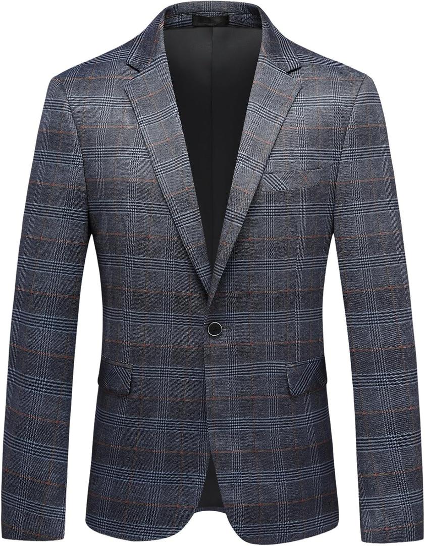 Iynnijoy Men's Plaid Blazer Casual Sports Coat Slim Fit Plaid Suit Jackets for Party Wedding L
