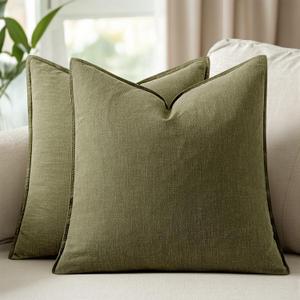 20x20 Inch Set of 2 Decorative Linen Solid Throw Pillow Covers Boho Accent Farmhouse Pillowcases Modern Netural Spring Home Decor for Couch Sofa Living Room Bed,Olive Green