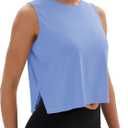 MAGCOMSEN Tank Tops for Women Crop Workout Sleeveless Tank Loose Fit Gym Yoga Muscle Top with Side Slits (Blue, XL)