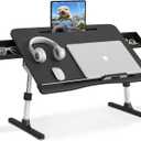 Bed Desk for Laptop, Adjustable Lap Desk with 2 Storage Drawers, Premium PVC Leather, Foldable Laptop Table for Eating, Working, Writing and Drawing (X-Large (15.7"*23.6"-1 slot), Black)