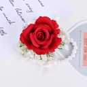 MAFELOE 2 Pieces Party Prom Homecoming Artificial Rose Wrist Corsage and Boutonniere Set, Groom Groomsmen Bride Bridesmaids Wedding Simulation Flowers Accessories Suit Decorations - Red