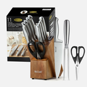 McCook MC35 Knife Sets,11 Pieces German Stainless Steel Hollow Handle Set in Acacia Block