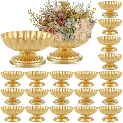 Ninehaoou 20 Pcs Metal Compote Bowl for Centerpiece Flower Holder Small Compote Vase Decorative Indoor Outdoor Flowers Fruits Plant for Valentine's Day Wedding Home Party Decoration (Bright Gold)