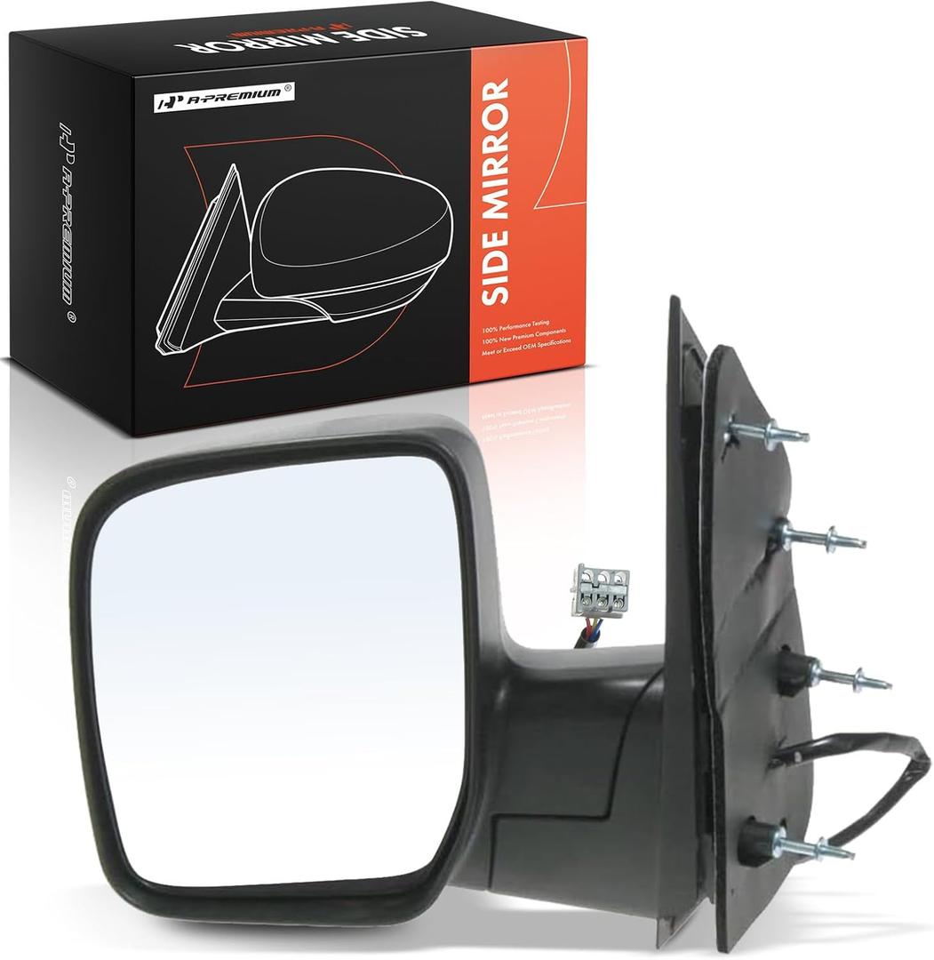 A-Premium Driver Side Power Door Mirror Compatible with Ford E-150 E150, E-250 E250, E-350 Super Duty, E-450 Super Duty, 2007-2008 - Non-Heated Manual Folding Black Outside Rear View Mirror