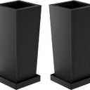 Metal Tall Outdoor Planters Set of 2, 26 inch Durable Tall Planters with Rust-Proof Coating & Drainage Insert Shelve & Trays, Black Outdoor Planters for Porch, Garden, Patio, Yard