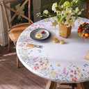 ARTABLE Round Fitted Tablecloth with Elastic Waterproof Oli Proof Table Cover Rustic Wipeable Table Protector for Home Picnic Outdoor (Flower&Grass, 60 Inch Round)