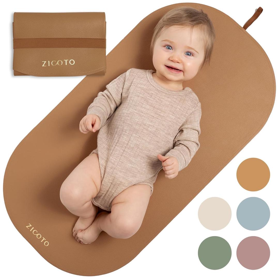 Beautiful Baby Diaper Changing Mat Made of Vegan Leather - Soft and Easy to Wipe Changing Pad for Travel or at Home Use - Lightweight and Foldable Mat That Perfectly Fits Into Any Diaper Bag (Brown)