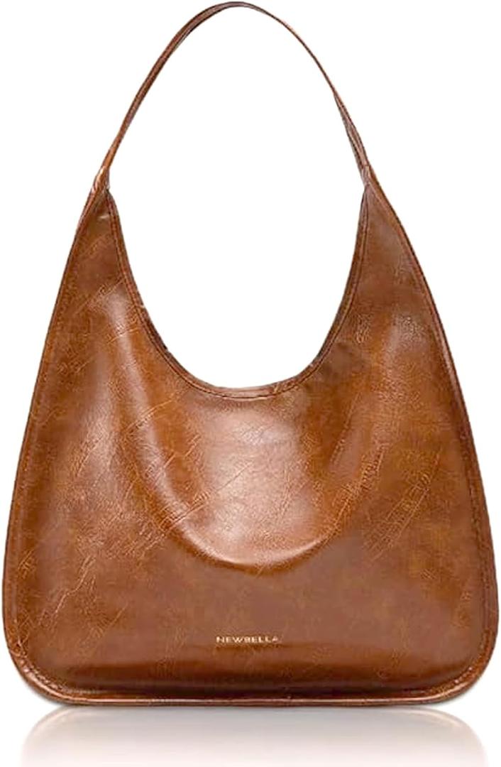 NEWBELLA Hobo Purse, PU Leather Shoulder Bag, Tote Handbag for Work and Travel (Brown)
