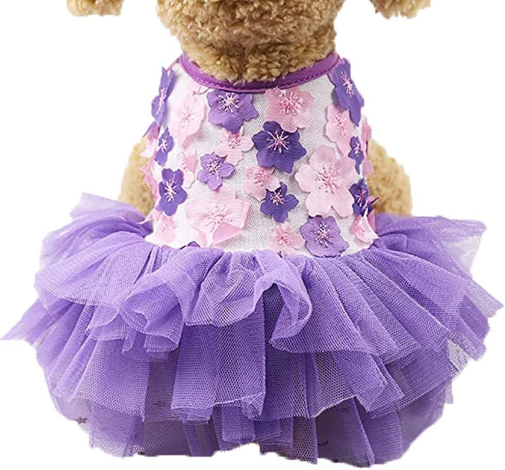 Dog Dress Harness Girl Yorkie Clothes for Small Dogs Dresses for Puppies Girls Small Tutu Dress Purple, Size M