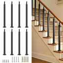 Black Metal Stair Railing Post, Side/Front Mount Baluster Spindles with 270° Adjustable Bracket, Perfect for Indoor Stairs, Deck, Porch and Balcony Railing, Front, 33.46inch, 8 Pack