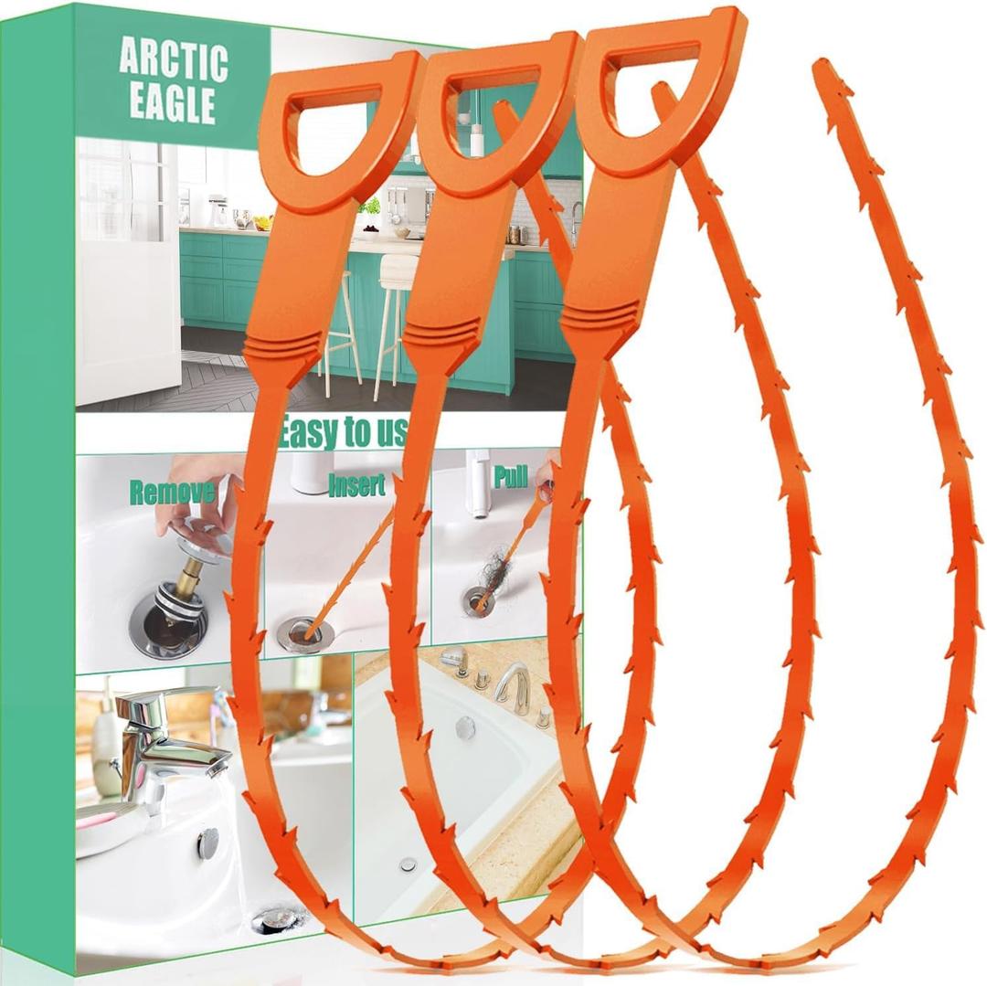 Drain Snake Hair Drain Clog Remover - 3 Pack Shower Snake Sink Unclogger Tool with Exquisite Packaging (Orange)