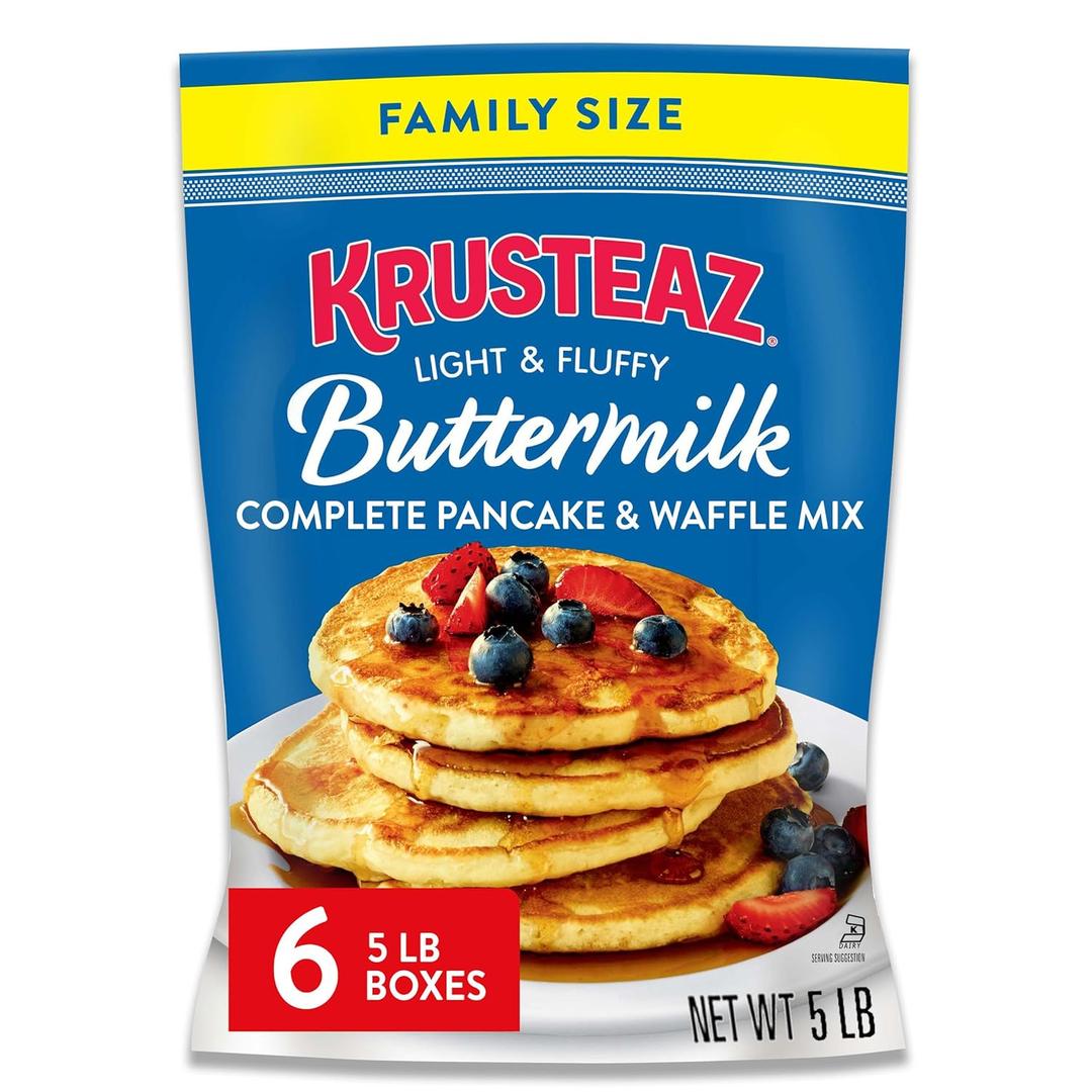 Krusteaz Complete Buttermilk Pancake and Waffle Mix, Light & Fluffy, 5 lb Bags (Pack of 6) Best By 11/24/27