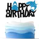Shark Cake Topper - Happy Birthday Cake Topper for Boys Cute Shark Cake Decoration, Ocean Sea Animal Shark Theme Baby Shower Party Supplies