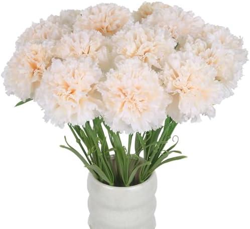 Uznaeoi Fake Carnations,15PCS Champagne Carnations Artificial Flowers 22.83in Silk Carnations with Stems for Wedding Party Home Table Decor(Champagne)