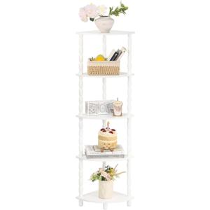 MaxSmeo Corner Bookshelf, 5-Tier Corner Shelf Stand, Modern Corner Plant Shelves with Storage, for Bedroom, Bathroom, Kitchen, Living Room (White)