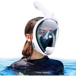 Full Face Snorkel Mask, 180Panoramic View Double Floating Ball Snorkeling Mask, Anti-Fog Anti-Leak Full Face Diving Mask, with Detachable Camera Mount, for Adults Youth (Large-X-Large, White)