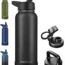 CIVAGO 40 oz Insulated Water Bottle With Straw, Stainless Steel Sports Water Cup Flask with 3 Lids (Straw, Spout and Handle Lid), Double Walled Travel Thermal Canteen Mug, Midnight Black