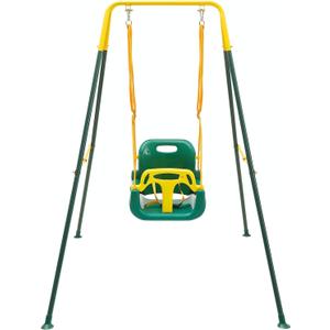 FUNLIO Toddler Swing with Foldable Metal Stand for Toddlers Aged 1~10 Years, 3-in-1 Baby Swing Set with 4 Sandbags for Backyard/Indoor/Outdoor Play, Easy to Assemble & Store, Green