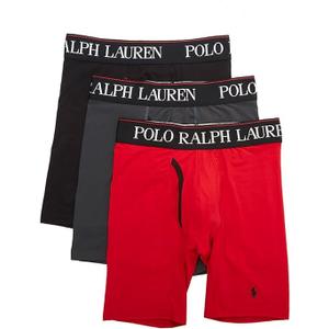 RALPH LAUREN Men's 4D Flex Cooling Microfiber Boxer Briefs, Charcoal Grey/Polo Black, Red/Polo Black, Polo Black/Red, Medium