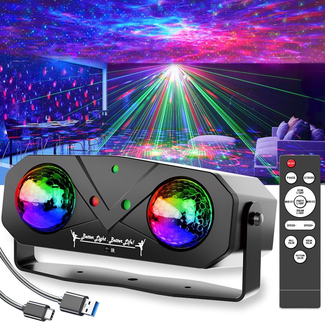 Party Disco Ball, Dj Disco Light Strobe Dance Sound Activated with Remote Control Stage Rave Karaoke Light Ocean Star Projector for Club Dancing Parties KTV Christmas Halloween Birthday Glow Party