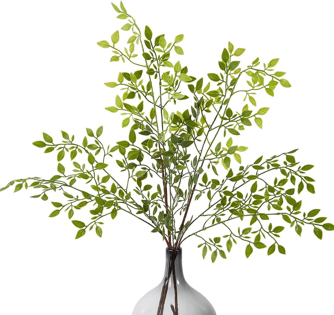 OBDXZHC 6pcs 36 Inch Artificial Plants Fake Greenery Branches for Vase, Faux Green Nandina Long Stems for Tall Vase, Fake Plants Spring Stems for Wedding Garden Office Home Décor