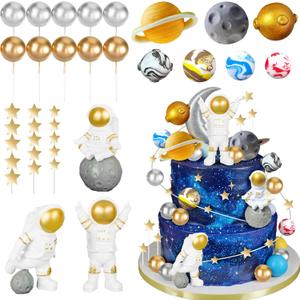 26Pcs Space Cake Topper Astronaut Cake Decorations Outer Space Planet Cake Toppers for Birthday Party Supplies Baby Shower