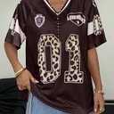 SOLY HUX Women's Y2k Leopard Number Graphic Oversized Tops Football Jersey Shirts Streetwear XS