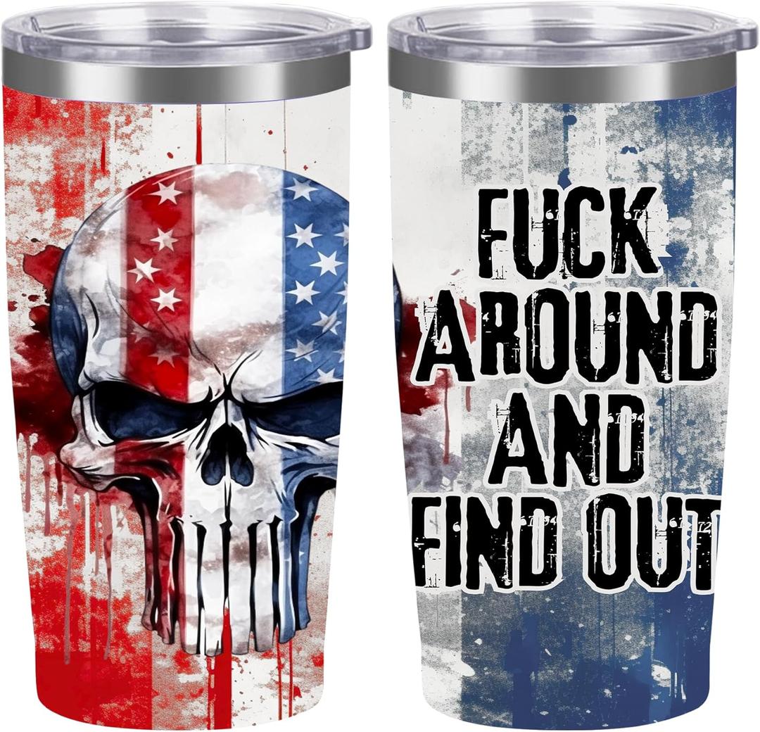 20oz with Straws Lids,Insulated Cup Reusable Stainless Steel Travel Tumbler,Cupholder Friendly,Gifts for Women Her Mom Wife Female Sister Coworkers (Skull Flag)