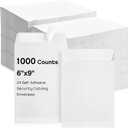 Fuutreo 1000 Counts White Envelopes 6 x 9 Inch Self Adhesive Catalog Security Mailing Envelopes with Adhesive for Mailing Storage Organizing Home Office