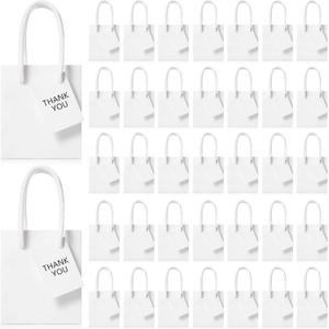 Zhehao 50 Pack Mini Gift Bags Bulk 4x2.75x4.5 Tiny Extra Small Paper Thank You Gift Bags with Handles and Tags for Birthday Party Favors Boutique Small Business Easter(White)