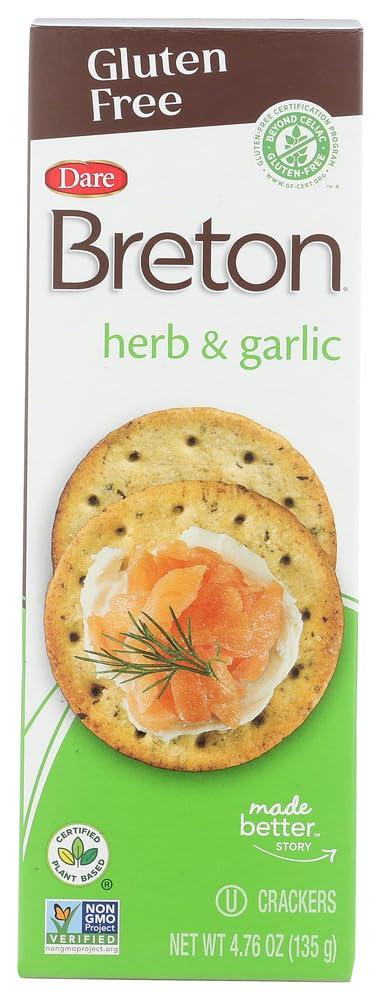 Dare Breton Gluten Free Crackers, Herb and Garlic, 4.76 Ounce (Pack of 6) by Dare. BBD 2025/10/19