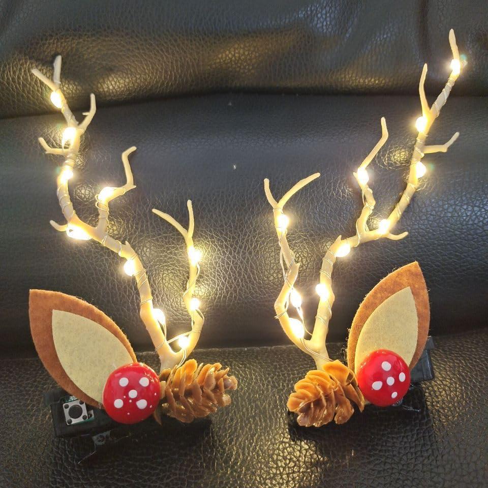 BSLVWG Christmas Hair Clips LED Christmas Glowing Hairpin Elk Antlers Feathers Headdress Tree Branch Hair Clips Colorful Xmas Headpiece Hair Dress Festival Hair Accessories for Women (08)