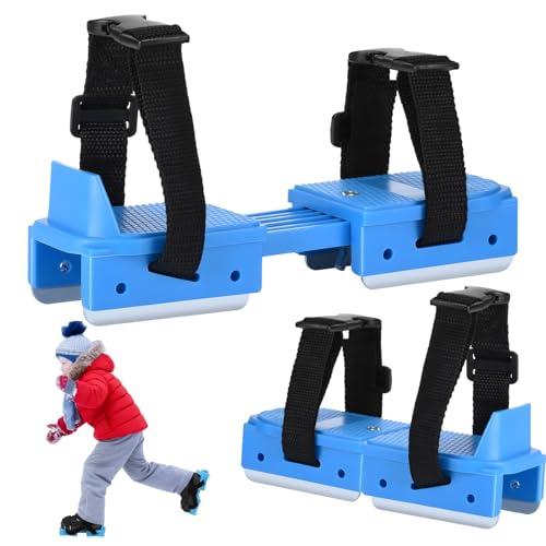 Toddler Ice Skates, Adjustable Double Blade Skates with Hook & Loop Straps for Kids Beginners, Convertible 2-in-1 Double & Single Runner for Winter Training Shoes (Blue)