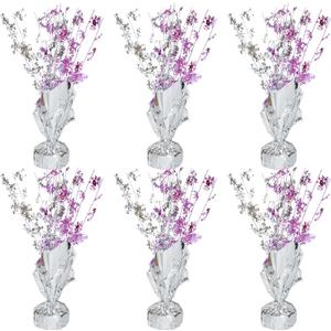 Gyufise 6 Pack Metallic Foil Spray Centerpiece Snowflake Table Decoration Burst Table Centerpieces Table Decor for Winter Wonderland Birthday Wedding Anniversary Holiday Party Supplies Pink Silver