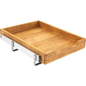 DINDON 1 Tier Pull Out Cabinet Organizer (14" W x 21" D) Single Tier Heavy Duty Sliding Wood Drawer Under Cabinet Shelf Organization Storage