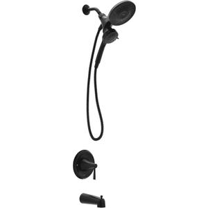 Moen Ronan Matte Black Handshower and Rainfall Shower Head Trim Combo with Handle, Tub Spout, and Metal Hose, 82024BL