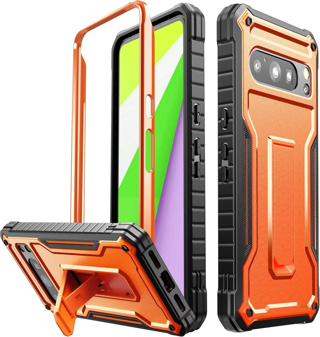 FITO for Google Pixel 8 Pro Case, Dual Layer Shockproof Heavy Duty Phone Case Built-in Kickstand for Google Pixel 8 Pro Phone (Orange)