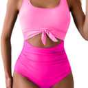 Eomenie Women's One Piece Swimsuit Tummy Control Slimming Bathing Suit Cutout Tie Knot Swimwear (XX-Large, Pink Color Block)