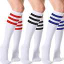 Joulli Women's Knee High Athletic Socks Stripe Tube Outdoor Sport Socks 1-3 Pairs (Wb+bl+br)