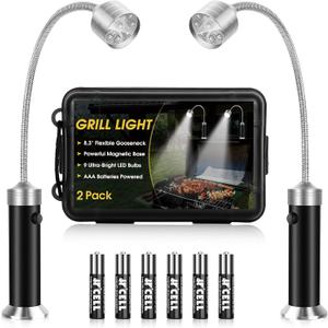 Jasee Barbecue Grill Light, BBQ Accessories for Outdoor with Magnetic Base, Mens Stocking Stuffers Grilling Gifts, 360 Degree Flexible Neck, Water Heat Resistant, Batteries Included - 2 Pack