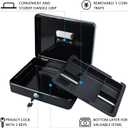 KYODOLED Metal Cash Box with Money Tray and Lock,Money Box with Cash Tray,Cash Drawer,11.81"x 9.45"x 3.54" Black X Large