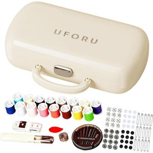 Creamy White Sewing Project Kit, Travel Family Sewing Supplies Repair Kit Portable Small Traveler Sewing Kit Sewing Thread Accessories DIY Sewing Supplies Organizer (White)