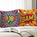 Super Hero Quote Pillow Covers 18" x 18" Set of 4 Pow/Bam/Splash/Zap with Exclamation Pattern Art Comic Design Decorative Throw Pillow Covers Cushion Case for Sofa Couch