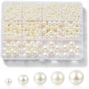 1200 Pcs Pearl Beads for Jewelry Making, 5 Size Round Pearls for Bracelets Making Kit Small Pearl Filler Beads with Hole for DIY Craft Necklace Earrings